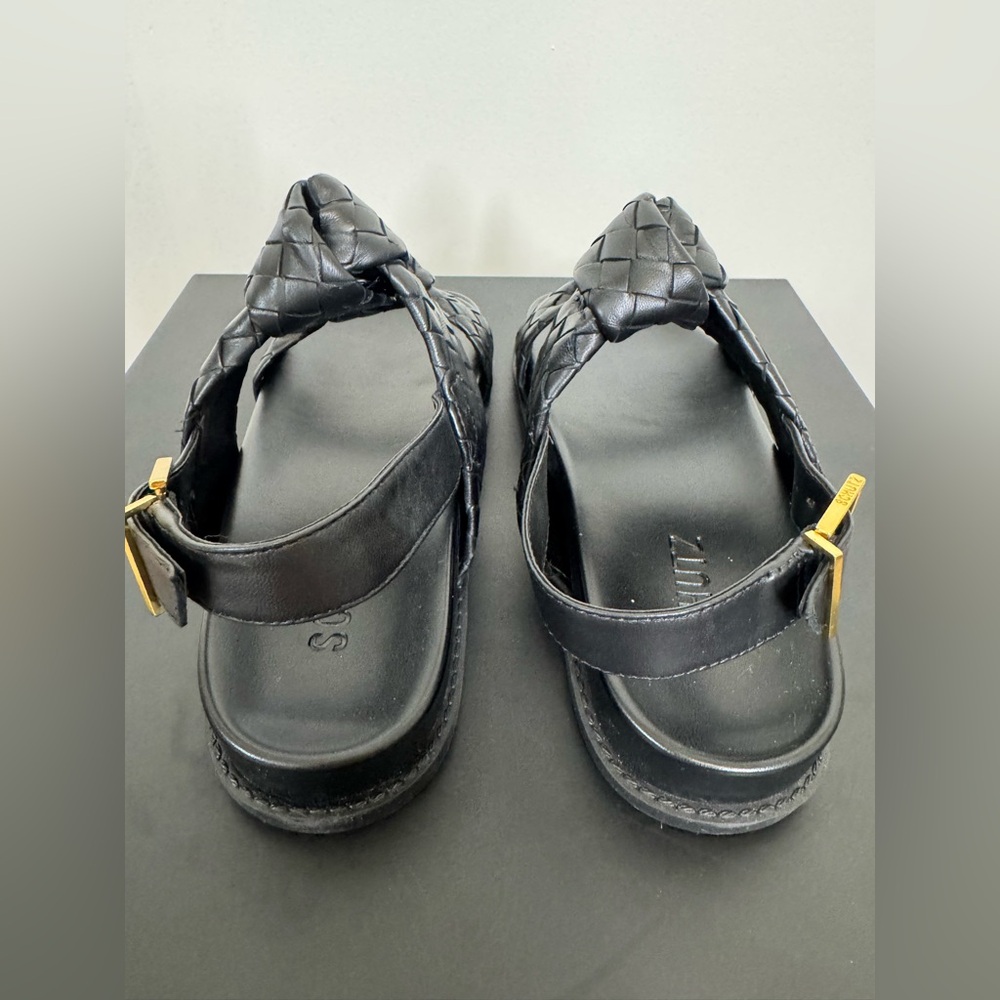 NWT SCHUTZ Black Braided Sandals Size 5.5 gold accents with box & receipt - Picture 3 of 8